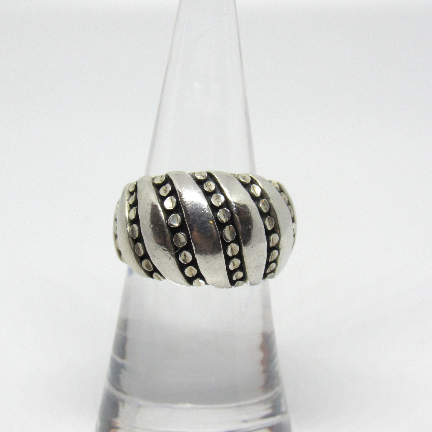 Kabana KBN Sterling Silver 925 Modernist Domed Ribbon Design Studded Ring - Sz 6