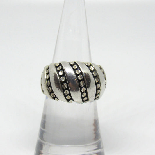 Kabana KBN Sterling Silver 925 Modernist Domed Ribbon Design Studded Ring - Sz 6