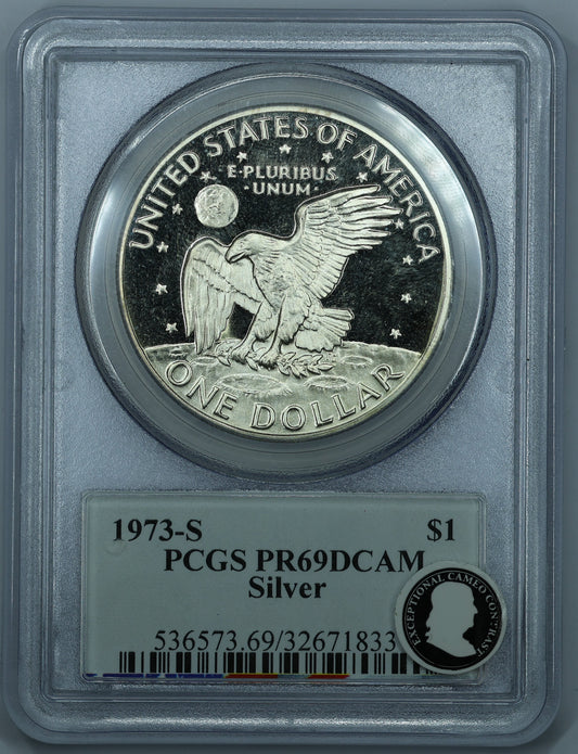 1973 S (San Francisco) Eisenhower Silver Dollar $1 - PCGS PR69 DCAM Miles Standish