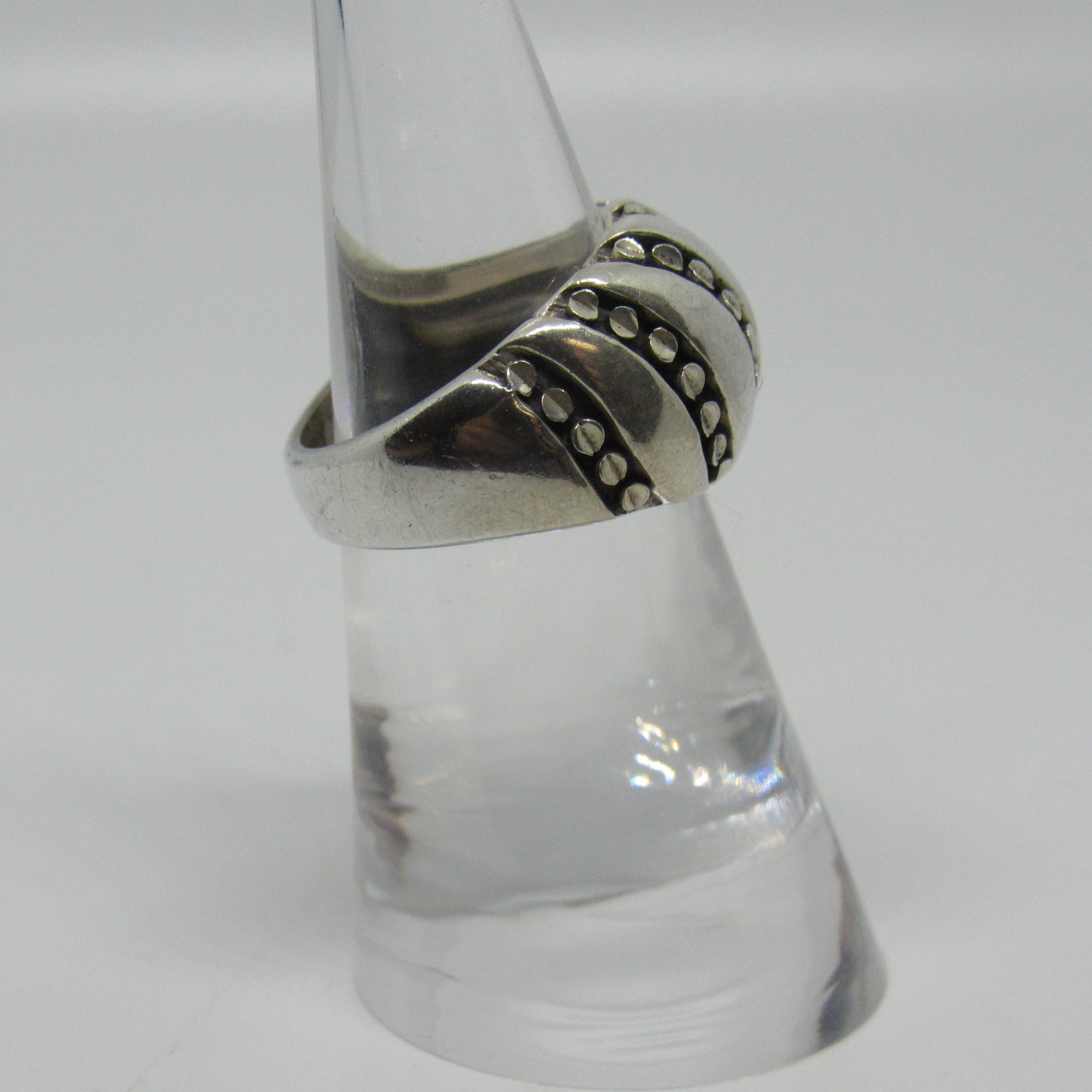 Kabana KBN Sterling Silver 925 Modernist Domed Ribbon Design Studded Ring - Sz 6