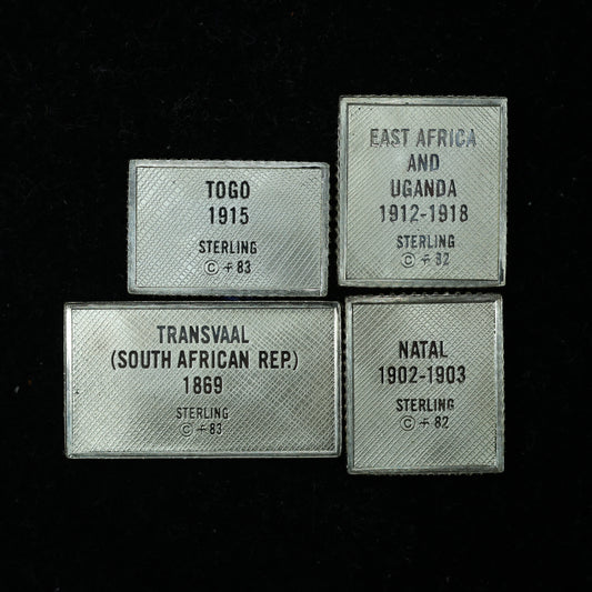 Franklin Mint Sterling Silver Miniature World Stamps - East Africa Natal Togo Transvaal