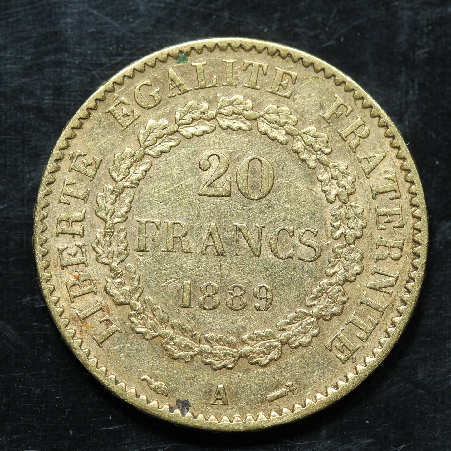 1889 A French Gold 20 Francs Lucky Angel Coin - KM# 825