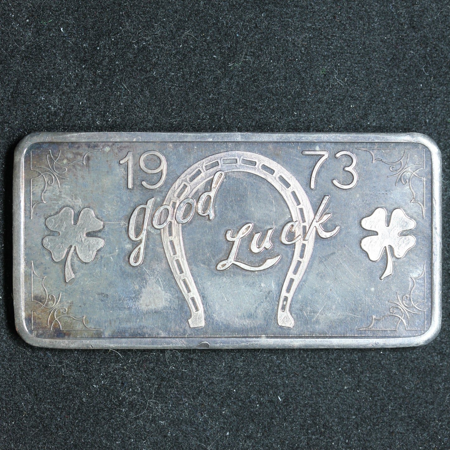 1 oz .999 Fine Silver Bar - Great Lakes Mint 1973 Good Luck Horseshoe Clover