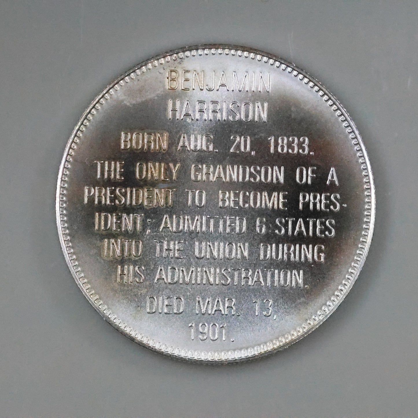 Franklin Mint Presidential Commemorative Sterling Silver Medal - Benjamin Harrison
