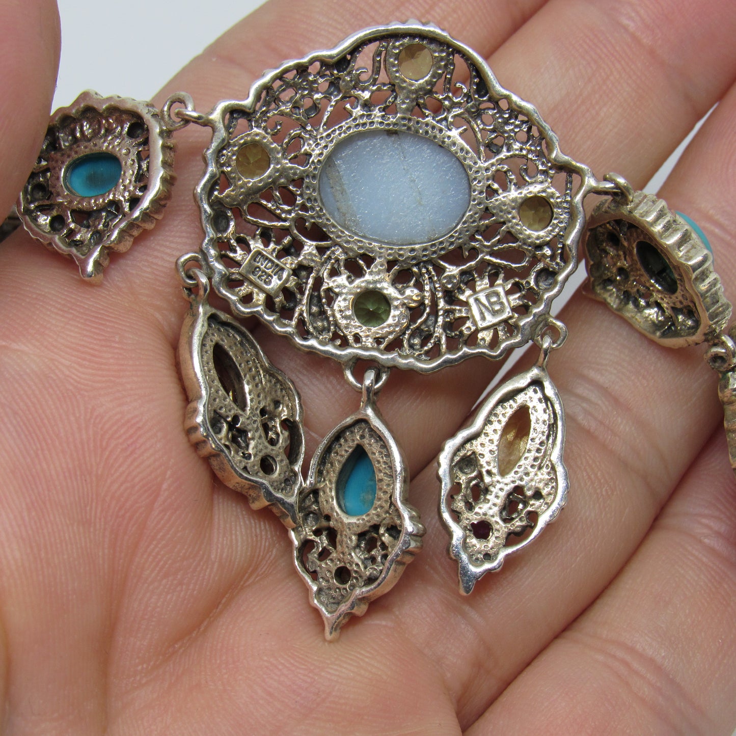 Nicky Butler Sterling 925 Multi Stone Turquoise Druzy Quartz Necklace - 20 in