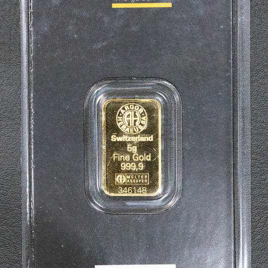 5 Gram Gold Argor-Heraeus .9999 Gold Bar Sealed in Assay
