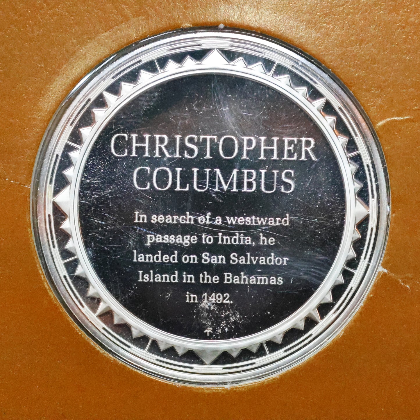 Franklin Mint The Great Explorers STERLING SILVER Art Round - Christopher Columbus