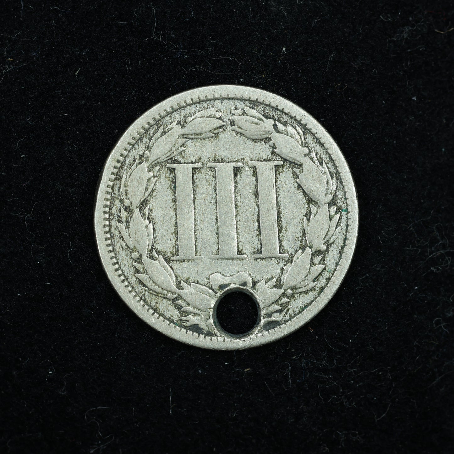 1868 Three 3 Cent 3c Nickel Holed