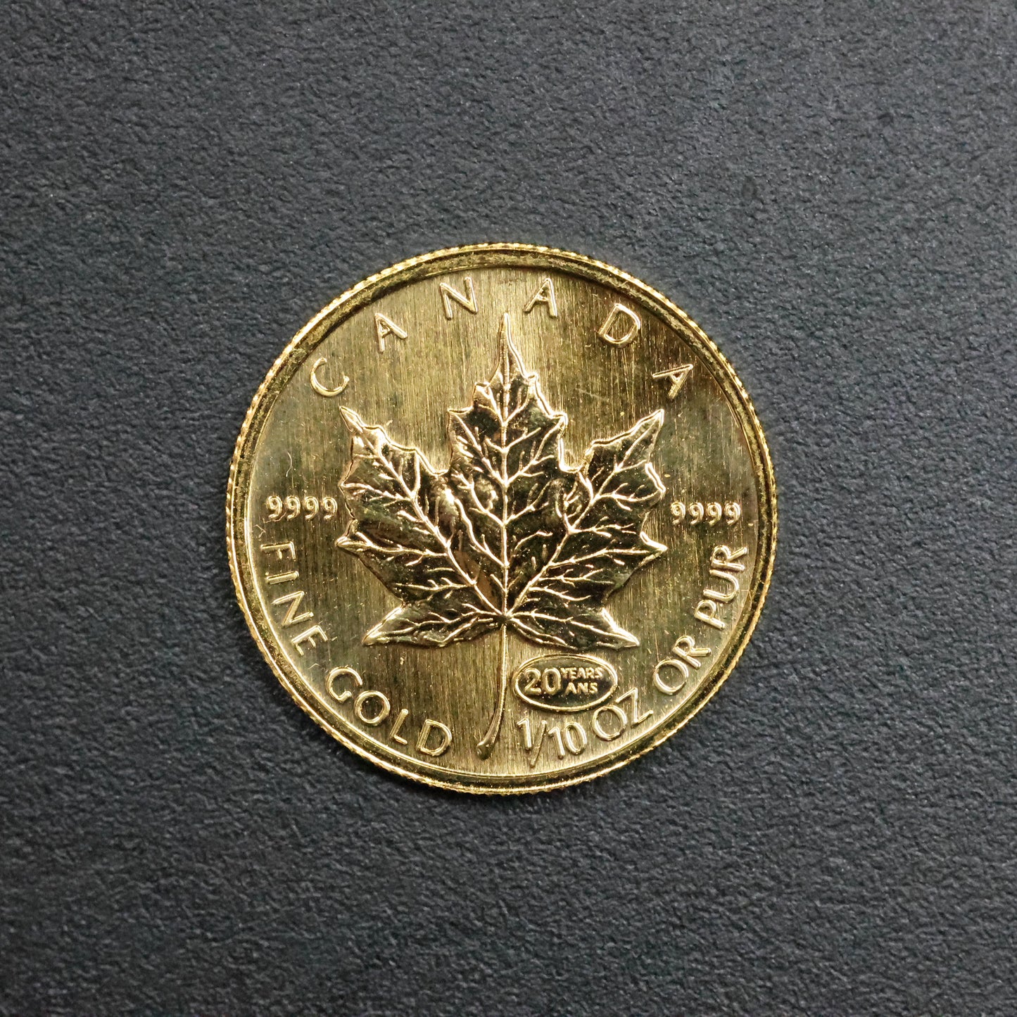 1999 1/10 oz 5$ Canadian Maple Leaf .9999 Fine Gold Coin 20 Year Privy