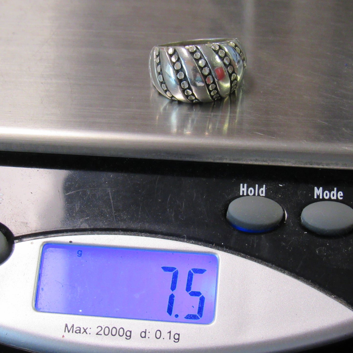 Kabana KBN Sterling Silver 925 Modernist Domed Ribbon Design Studded Ring - Sz 6