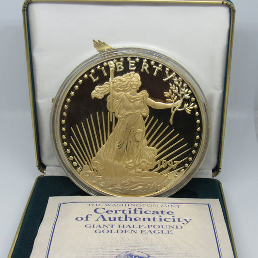 1997 Washington Mint Half Pound 'Golden Eagle' 8 oz .999 Fine Silver Round w/ Box & COA