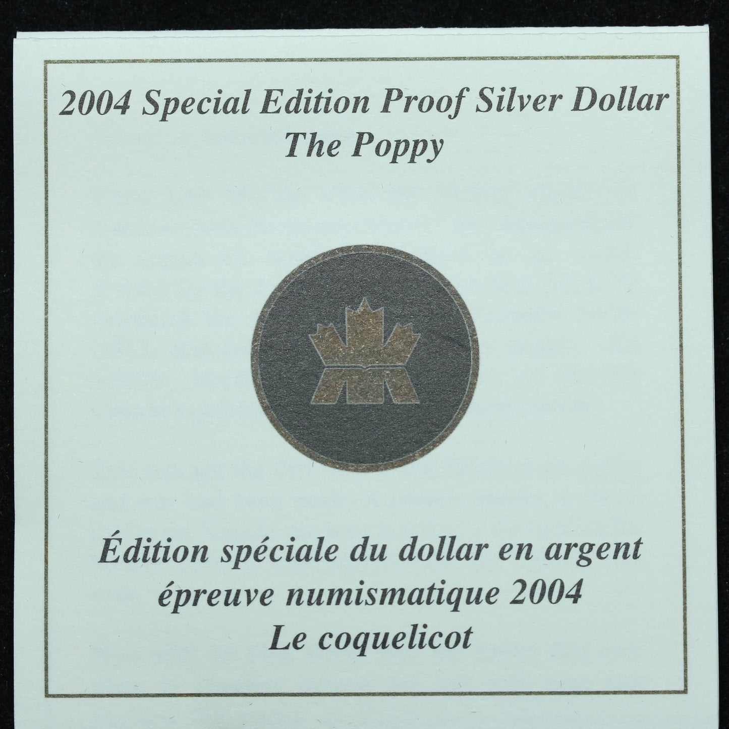 2004 Canada Special Edition Proof Silver Dollar - The Poppy w/ Box & COA