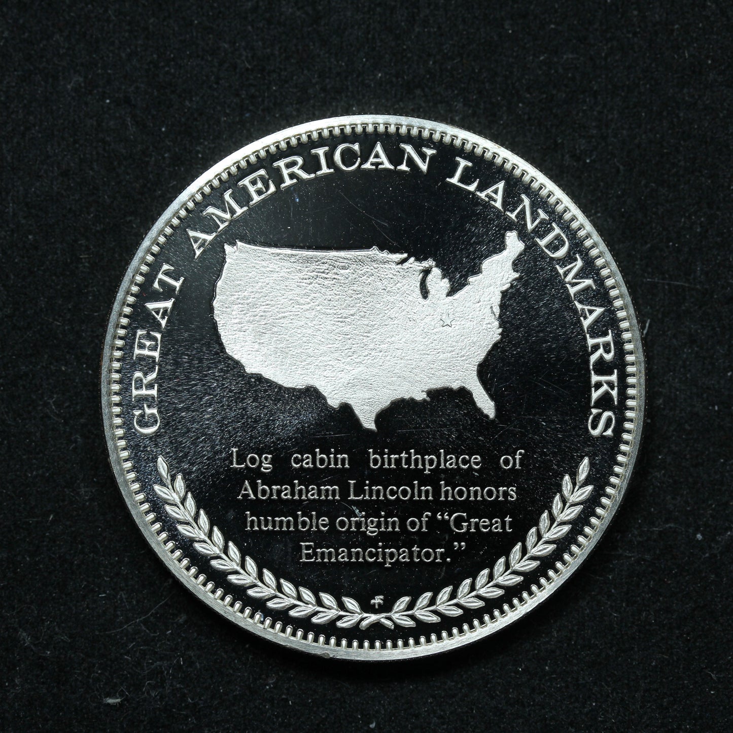 Franklin Mint Great American Landmarks Medal - Lincoln's Log Cabin Sterling Proof w/ Capsule