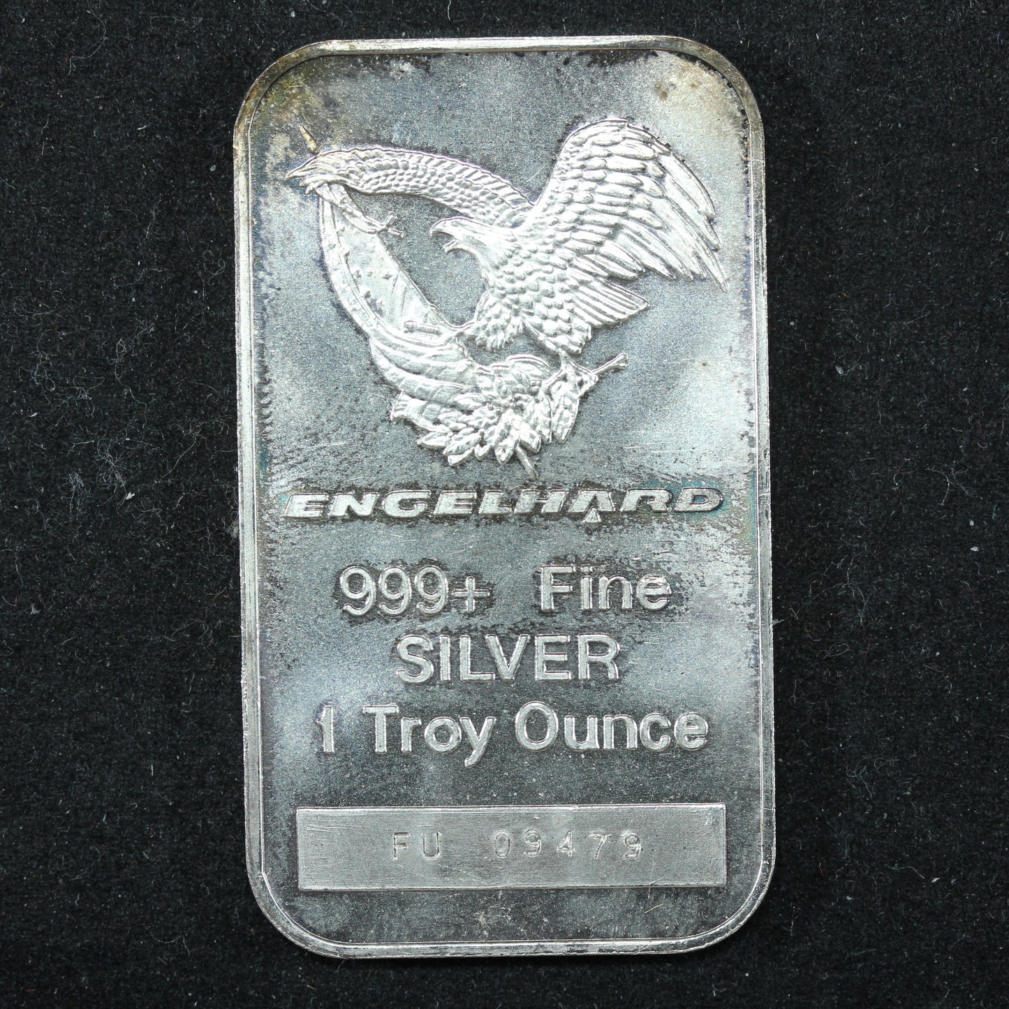1 oz 999+ Fine Engelhard Eagle Logo Silver Bar w/ Plastic Cover - #FU09479
