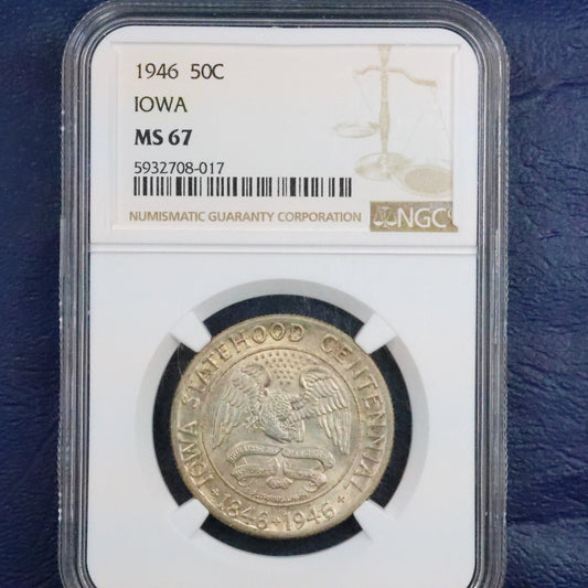 1946 Iowa Centennial Half Dollar 50c Commemorative - NGC MS 67