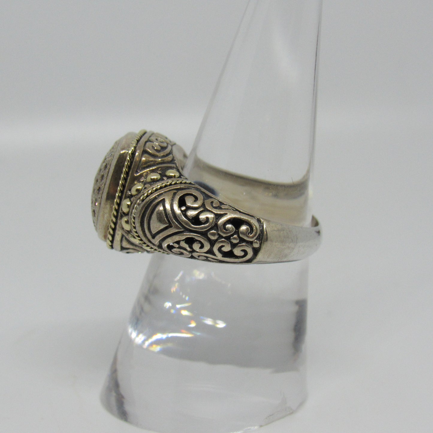 Samuel Benham Sterling Silver Diamond Chip Ring with 18K Yellow Gold Accents - Sz 7.5