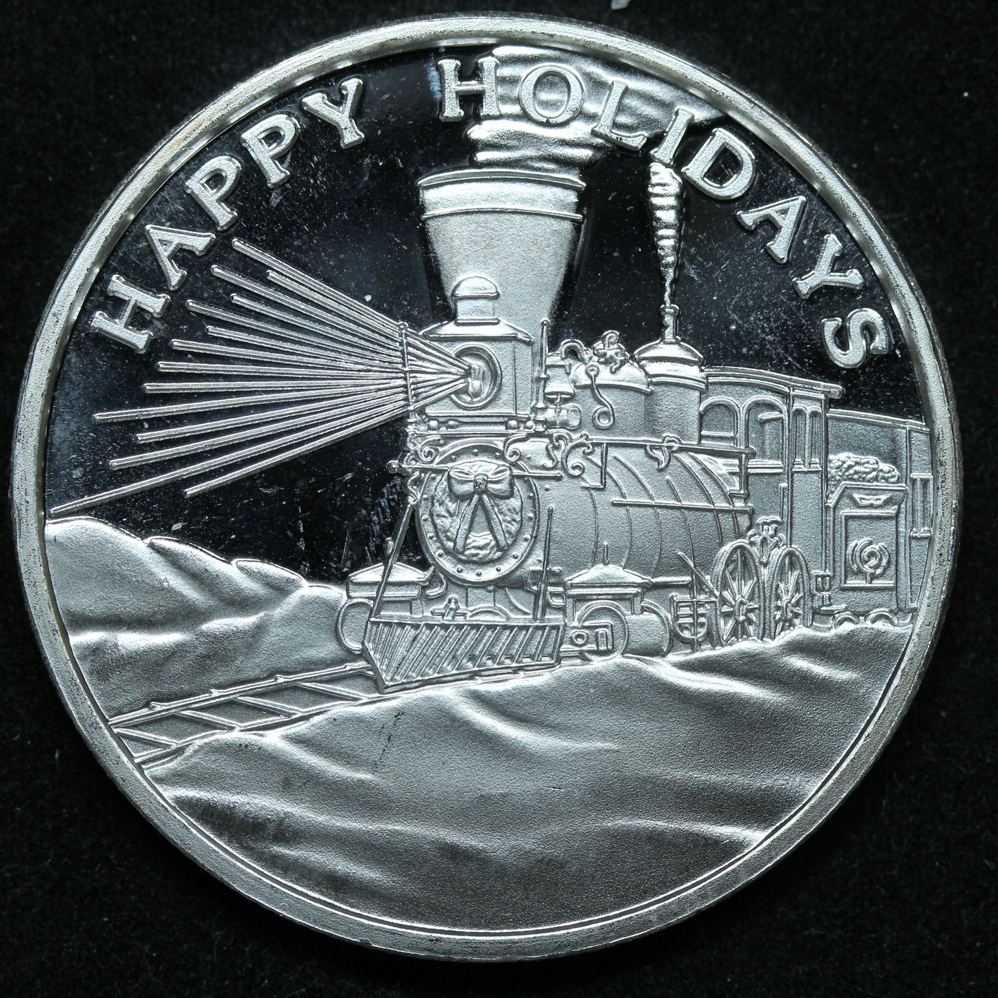 1 oz .999 Fine Silver - Happy Holidays Train Snowflakes Art Round w/ Capsule