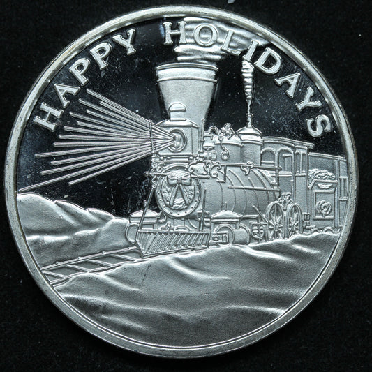 1 oz .999 Fine Silver - Happy Holidays Train Snowflakes Art Round w/ Capsule
