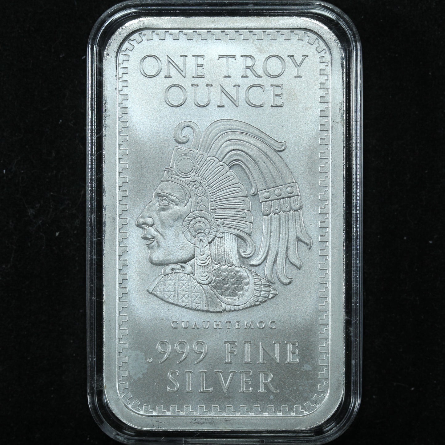 1 oz .999 Fine Silver Art Bar - Aztec Warrior Cuahtemoc & Calendar Mexico w/ Capsule