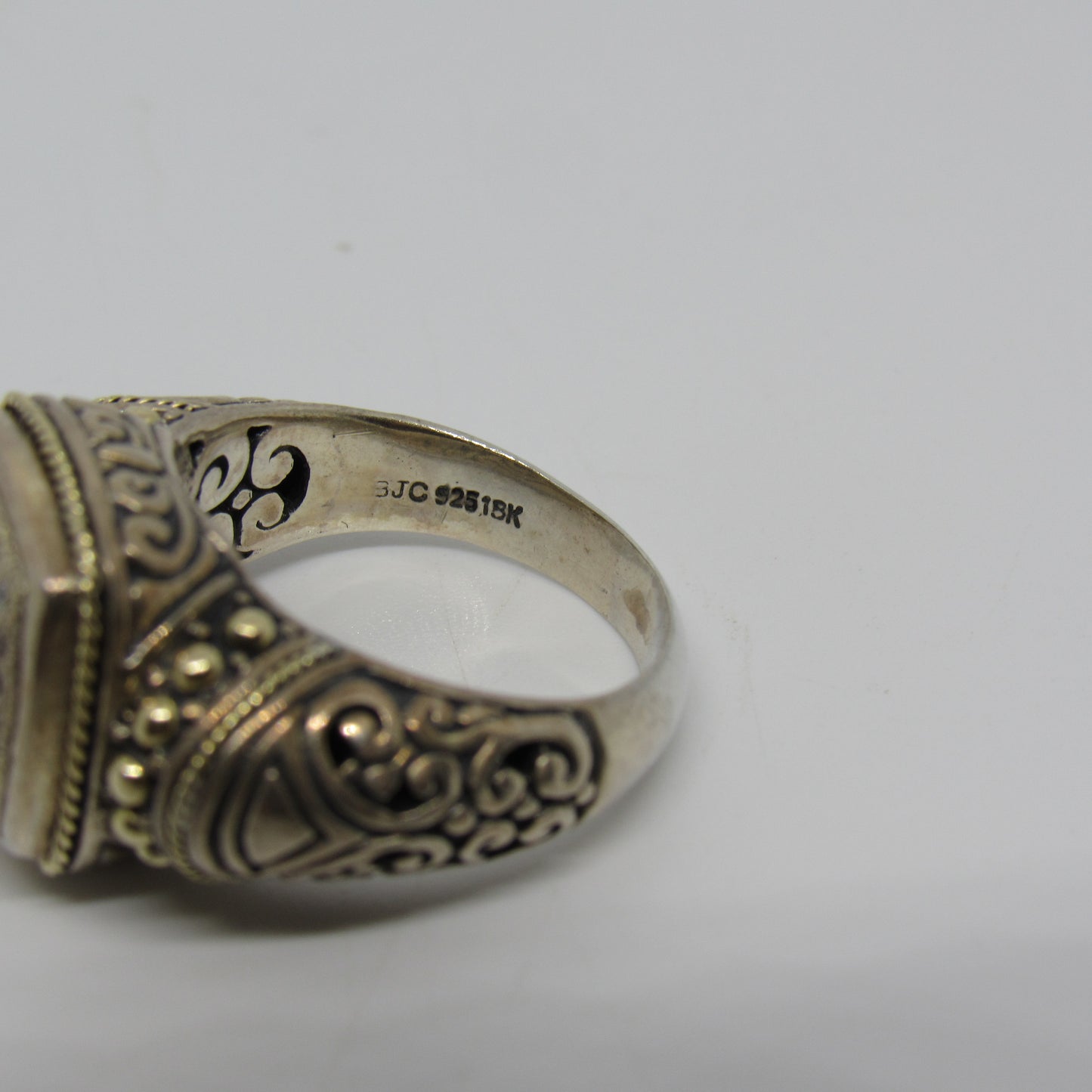 Samuel Benham Sterling Silver Diamond Chip Ring with 18K Yellow Gold Accents - Sz 7.5
