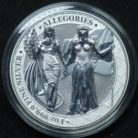 1 oz .9999 Fine Silver Germania 2019 5 Mark Allegories w/ Capsule & COA