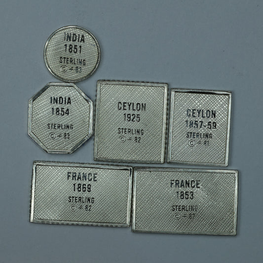 Franklin Mint Sterling Silver Miniature World Stamps - India Ceylon France