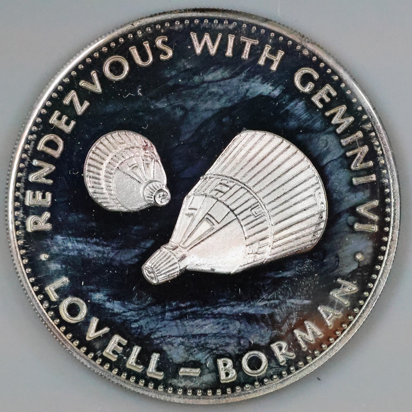 Danbury Mint Men In Space - Gemini VII Rendezvous w/ Gemini VI Sterling Silver Proof Coin Medal