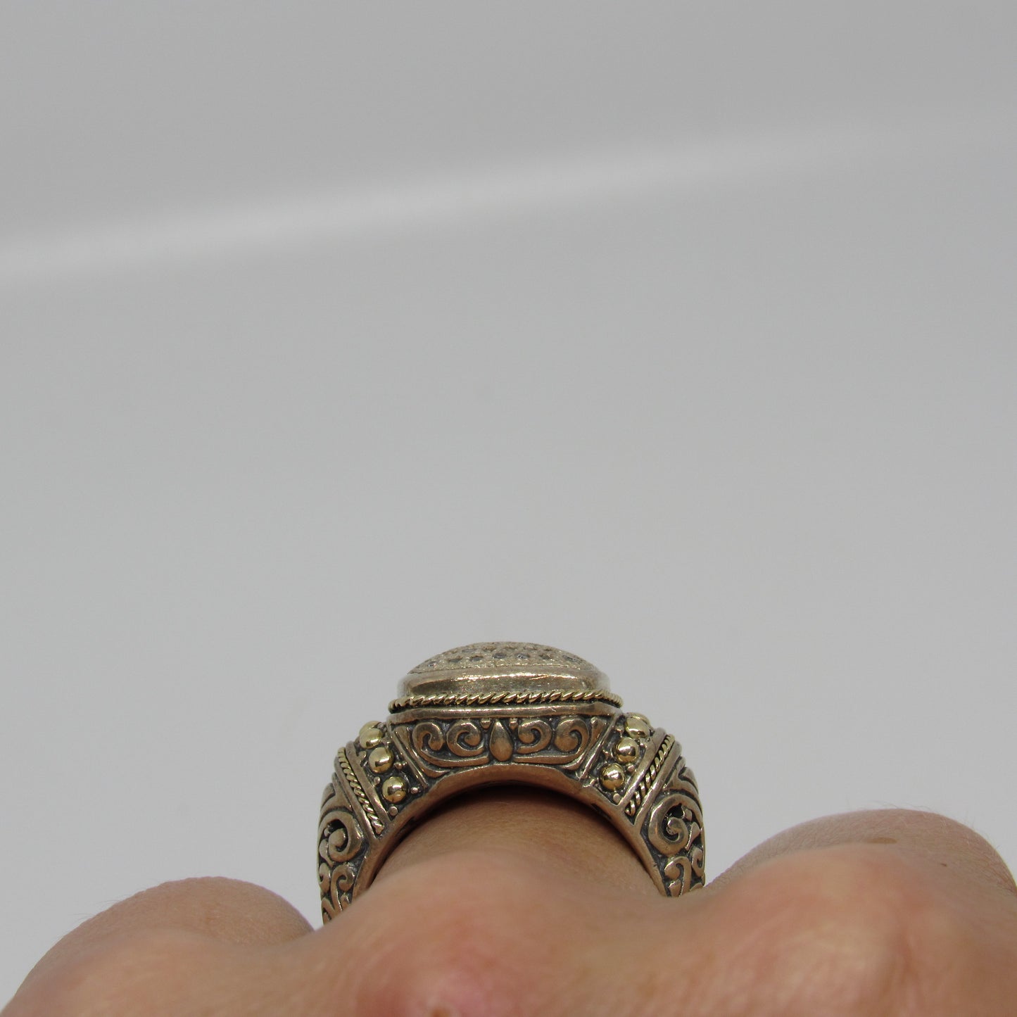 Samuel Benham Sterling Silver Diamond Chip Ring with 18K Yellow Gold Accents - Sz 7.5