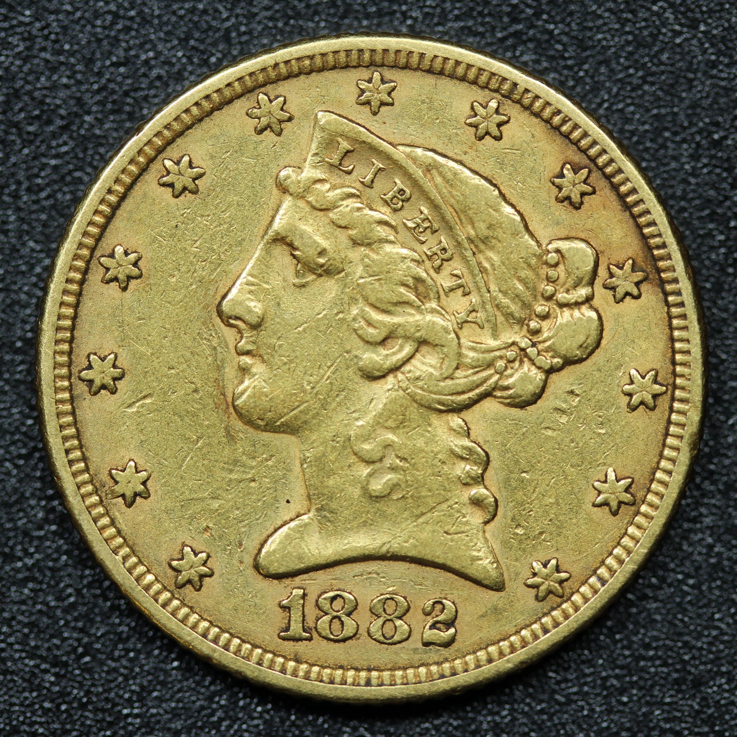 1882 $5 Gold Liberty Head Half Eagle Coin Philadelphia