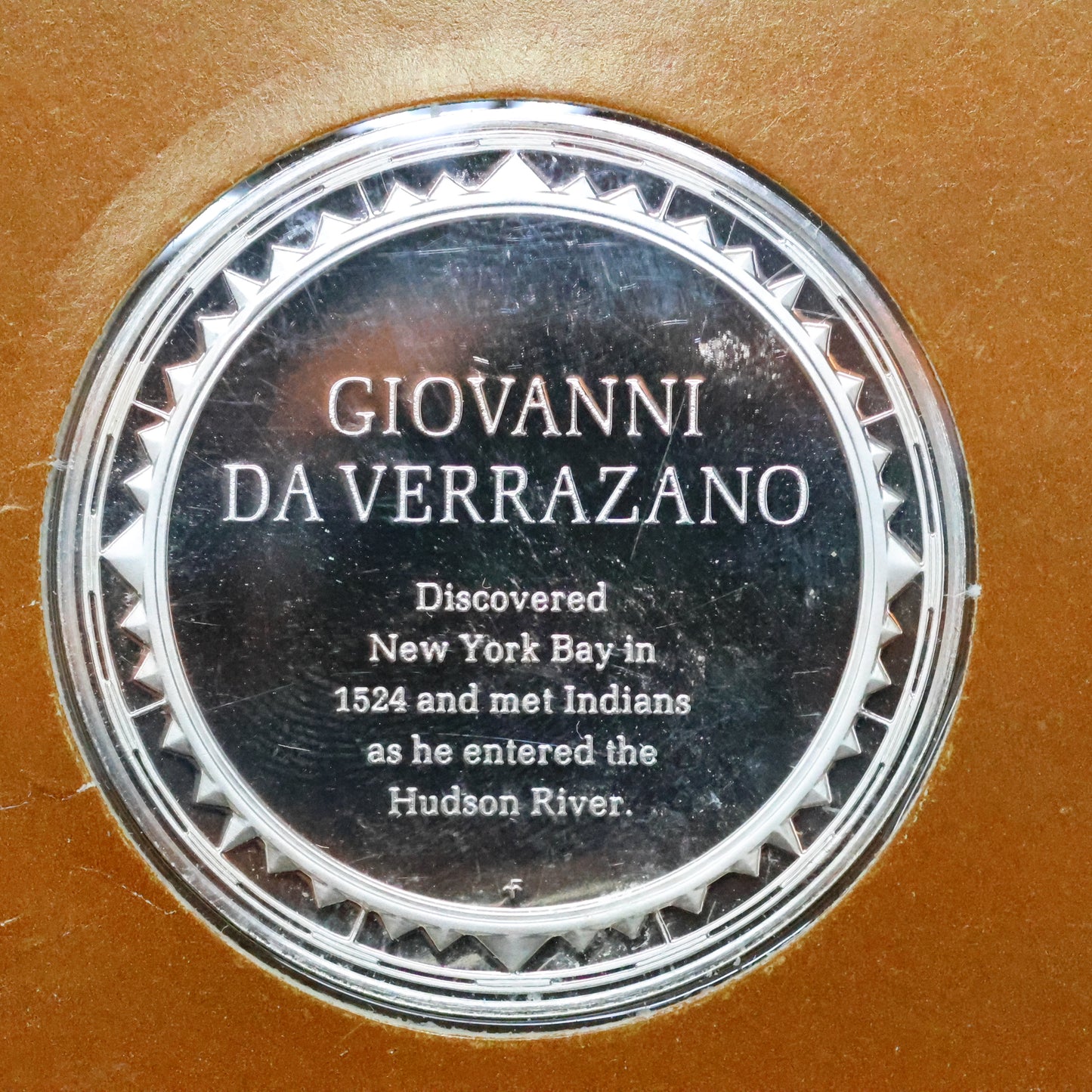 Franklin Mint The Great Explorers STERLING SILVER Art Round - Giovanni Da Verrazano