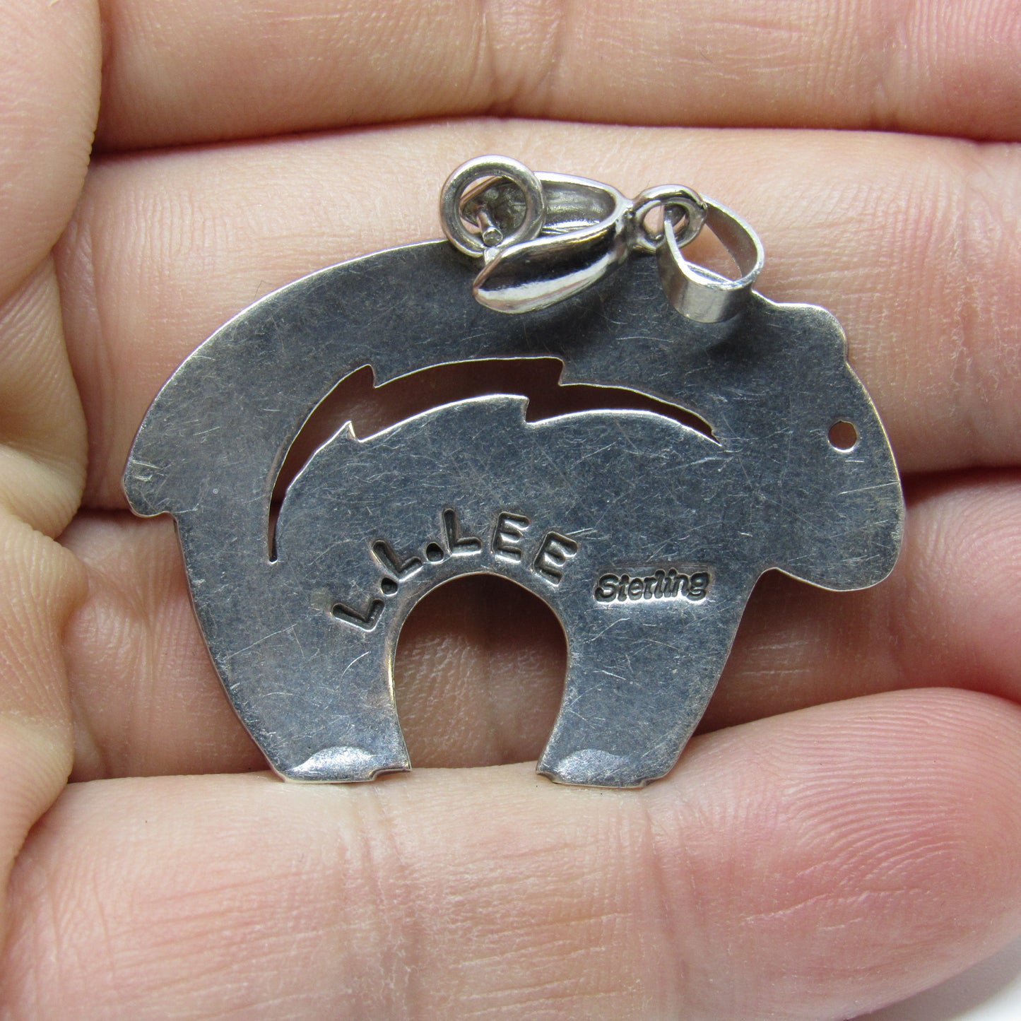 Vintage Navajo L. L. Lee Sterling Silver 925 Turquoise Bear Pendant