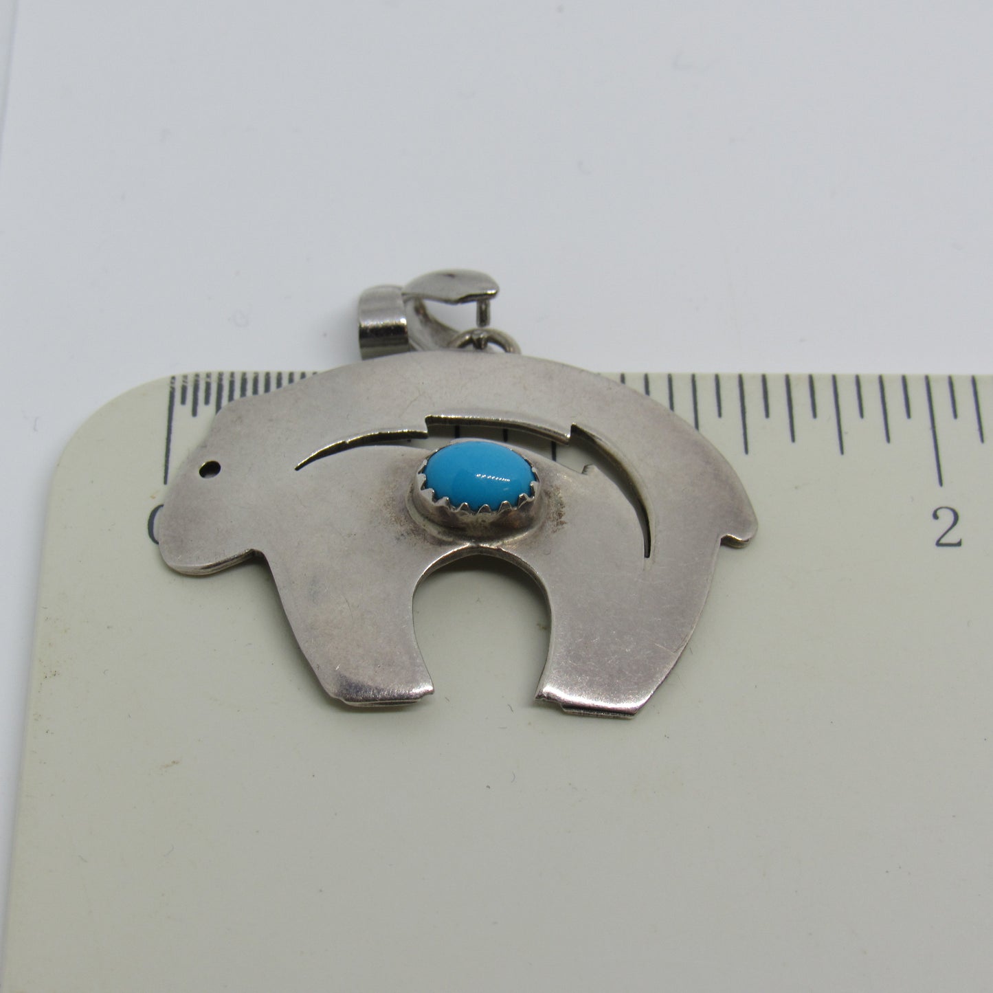 Vintage Navajo L. L. Lee Sterling Silver 925 Turquoise Bear Pendant