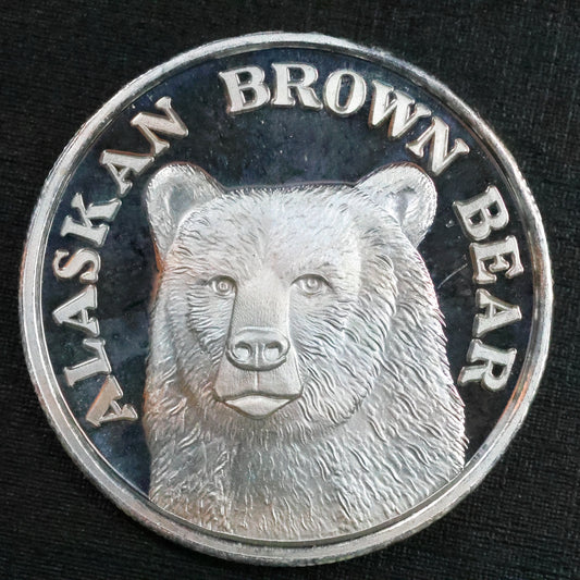 1 oz .999 Fine Silver - Alaskan Brown Bear Art Round - Engravable