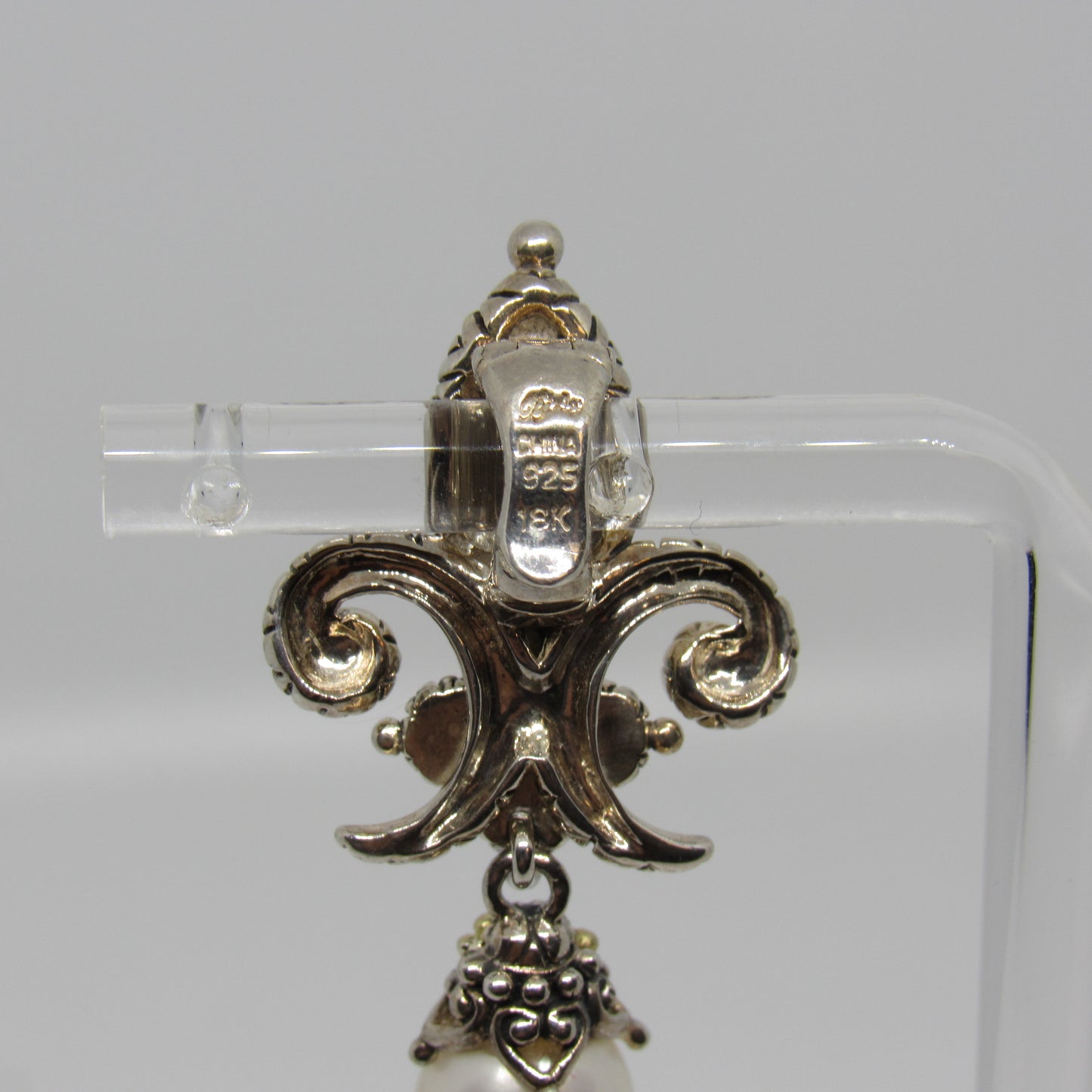 Barbara Bixby 925 Sterling Silver 18K Gold Turquoise Pearl FLEUR DE LIS Pendant