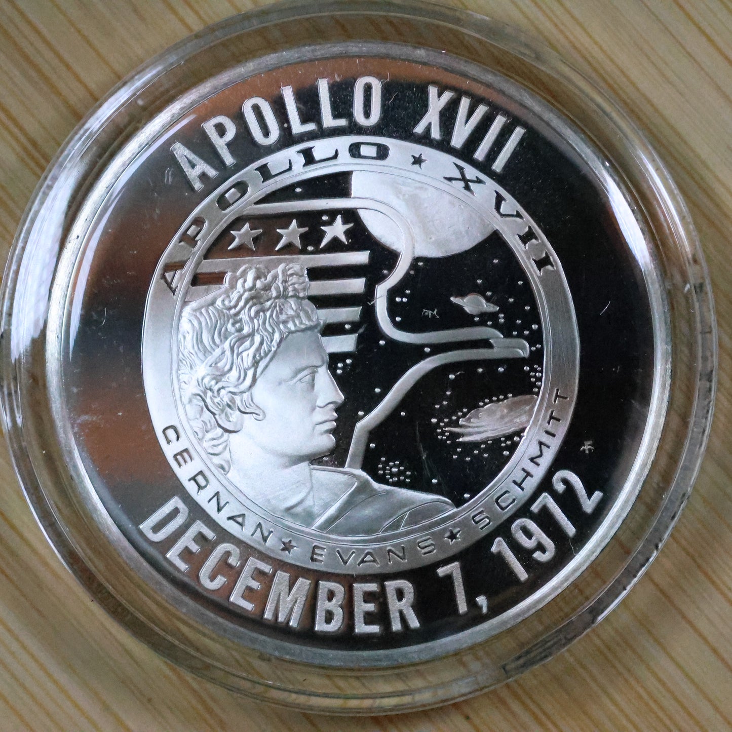 Franklin Mint American Space Flight Medal - Apollo XVII Sterling Silver Proof w/ Capsule