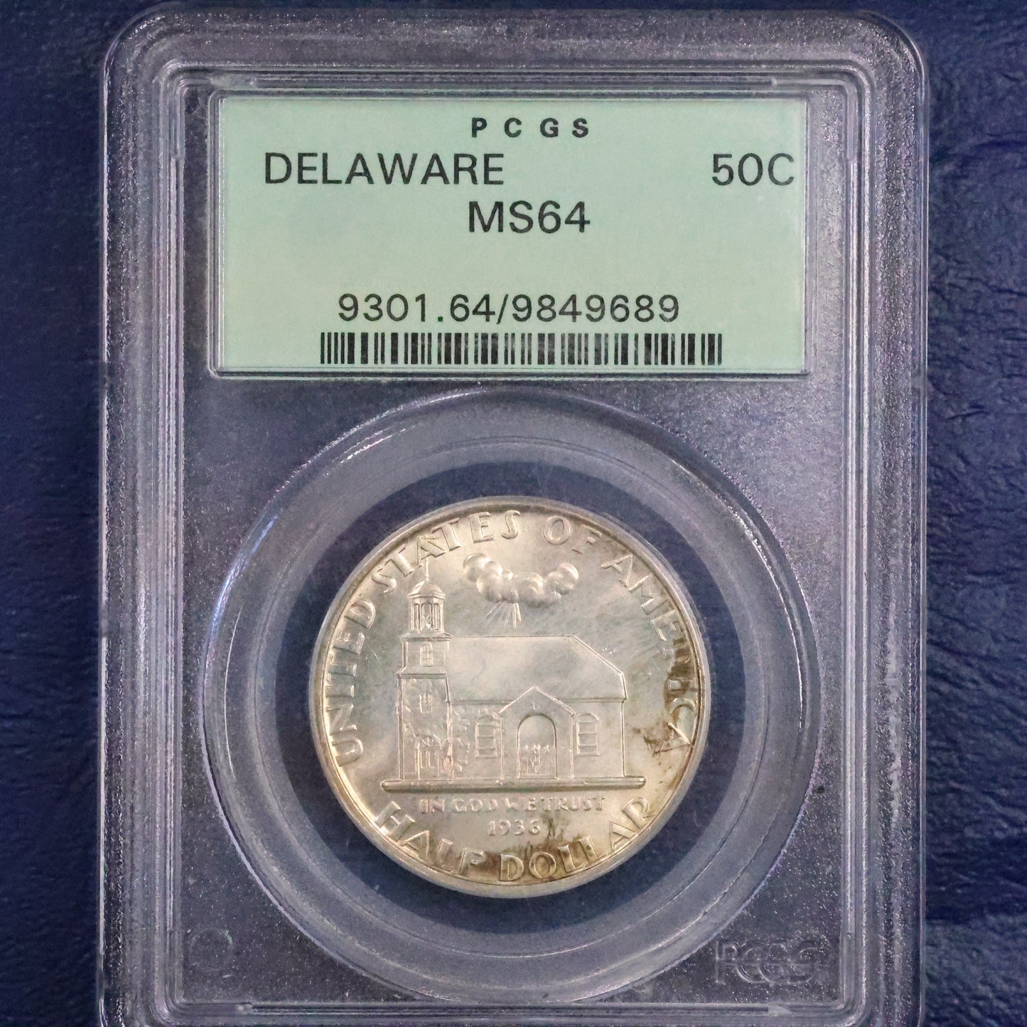 1936 Delaware Tercentenary Half Dollar 50c Commemorative - PCGS MS 64 OGH