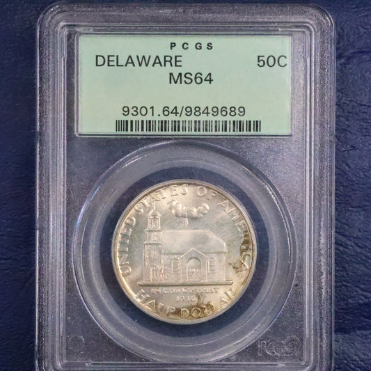 1936 Delaware Tercentenary Half Dollar 50c Commemorative - PCGS MS 64 OGH
