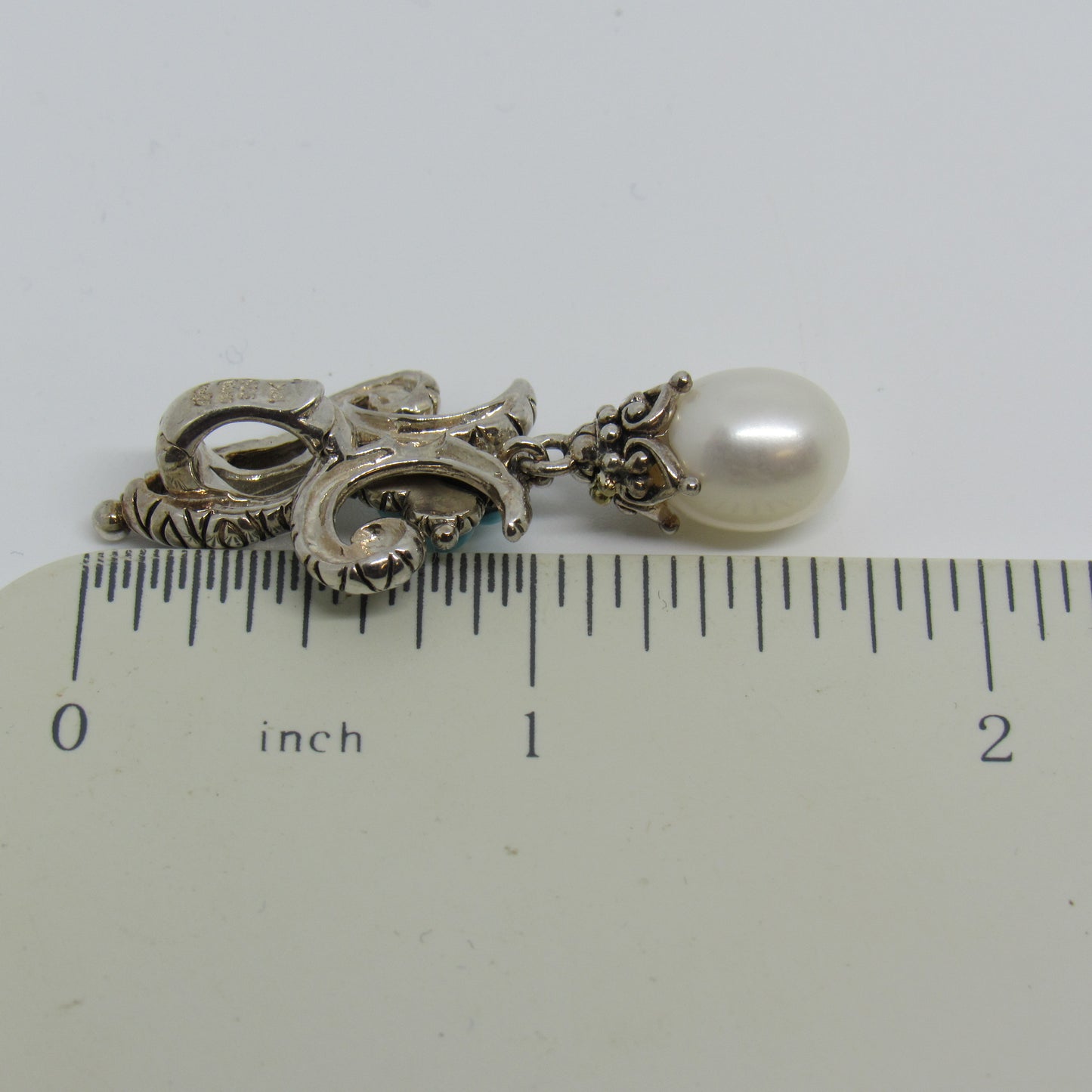 Barbara Bixby 925 Sterling Silver 18K Gold Turquoise Pearl FLEUR DE LIS Pendant