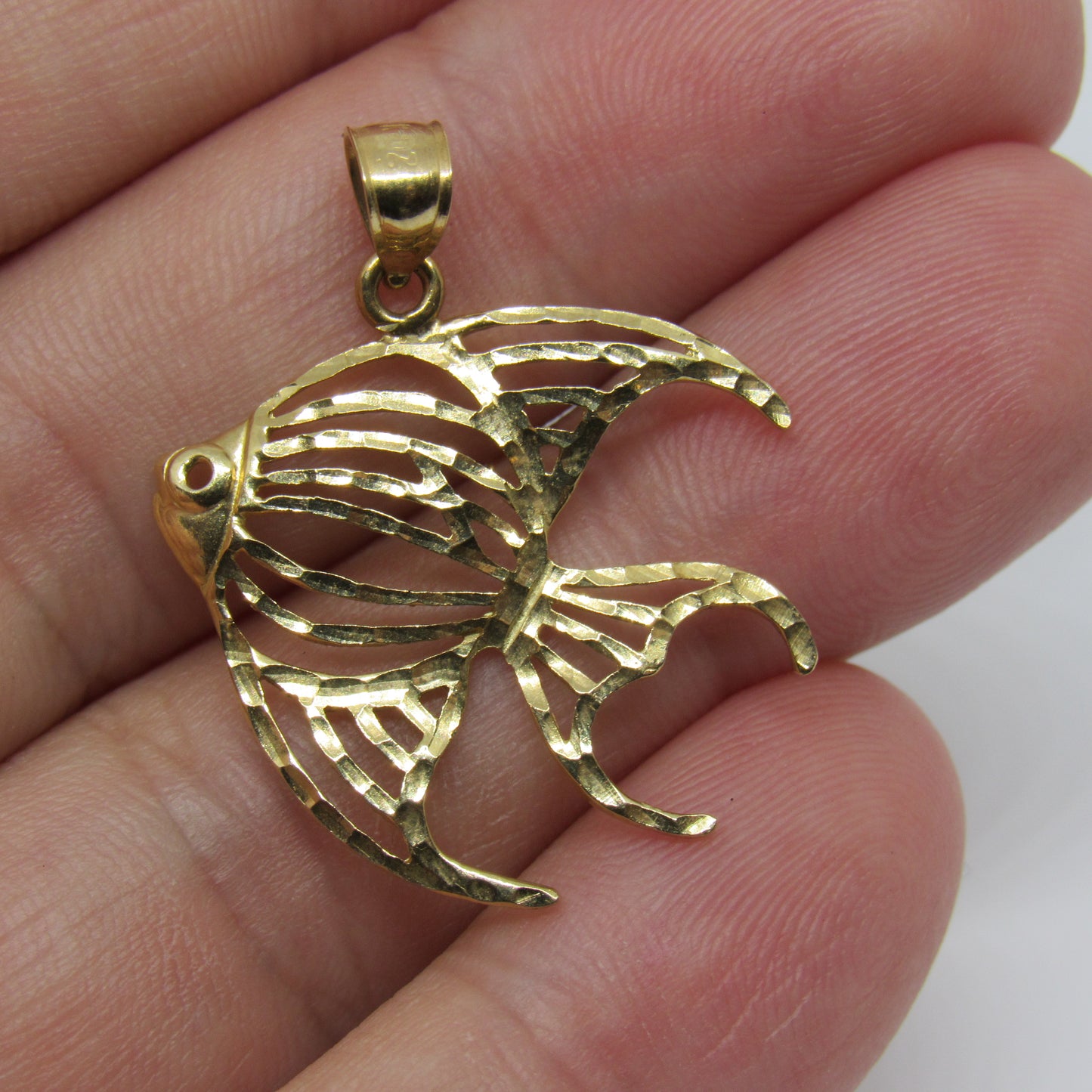 14k Yellow Gold Fish Angel Fish Pendant