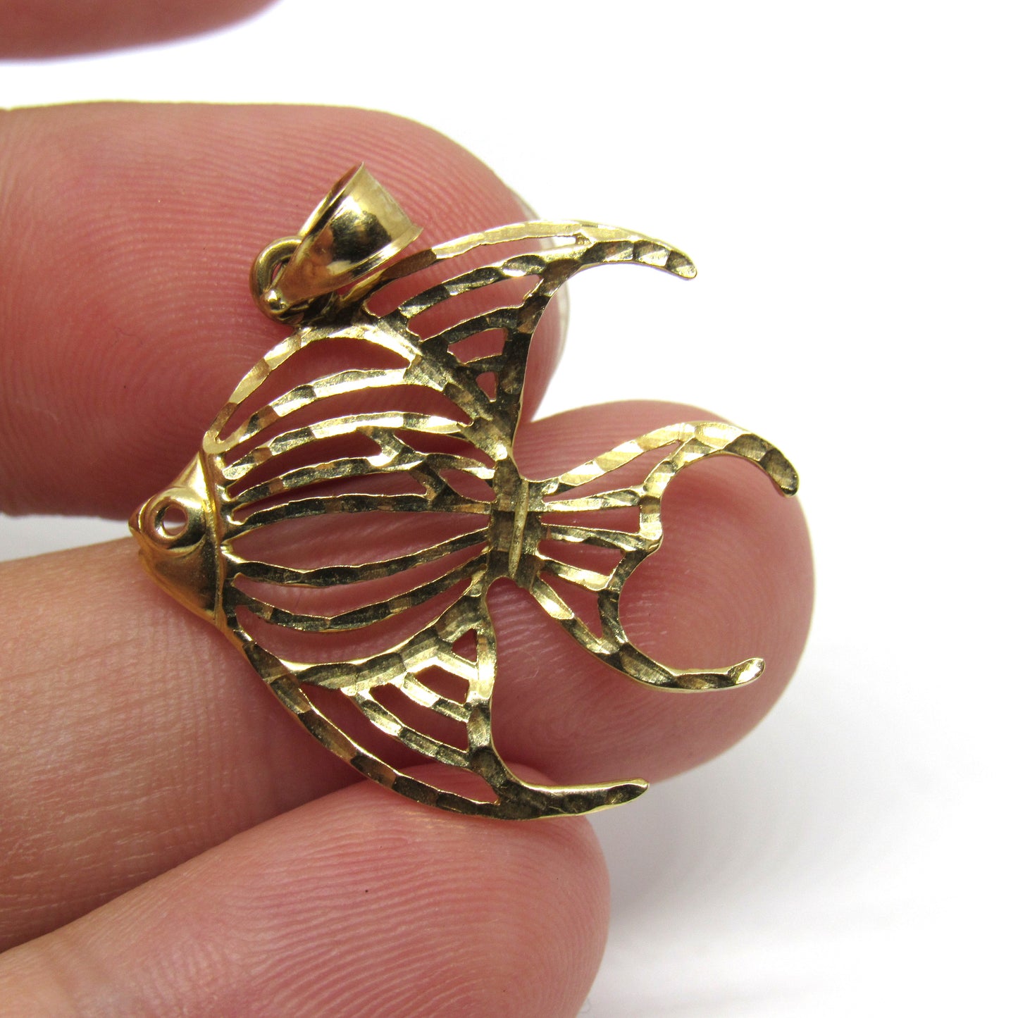 14k Yellow Gold Fish Angel Fish Pendant