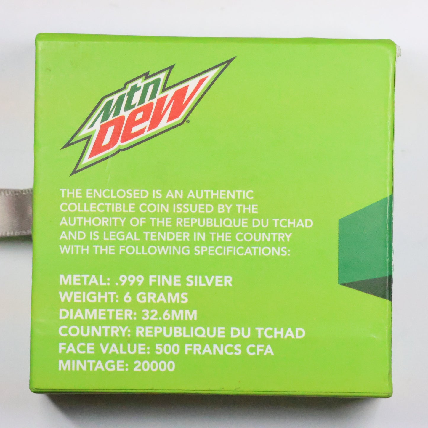 2023 Republique of Chad 6 gram Silver Mtn Mountain Dew Bottle Cap w/ OGP