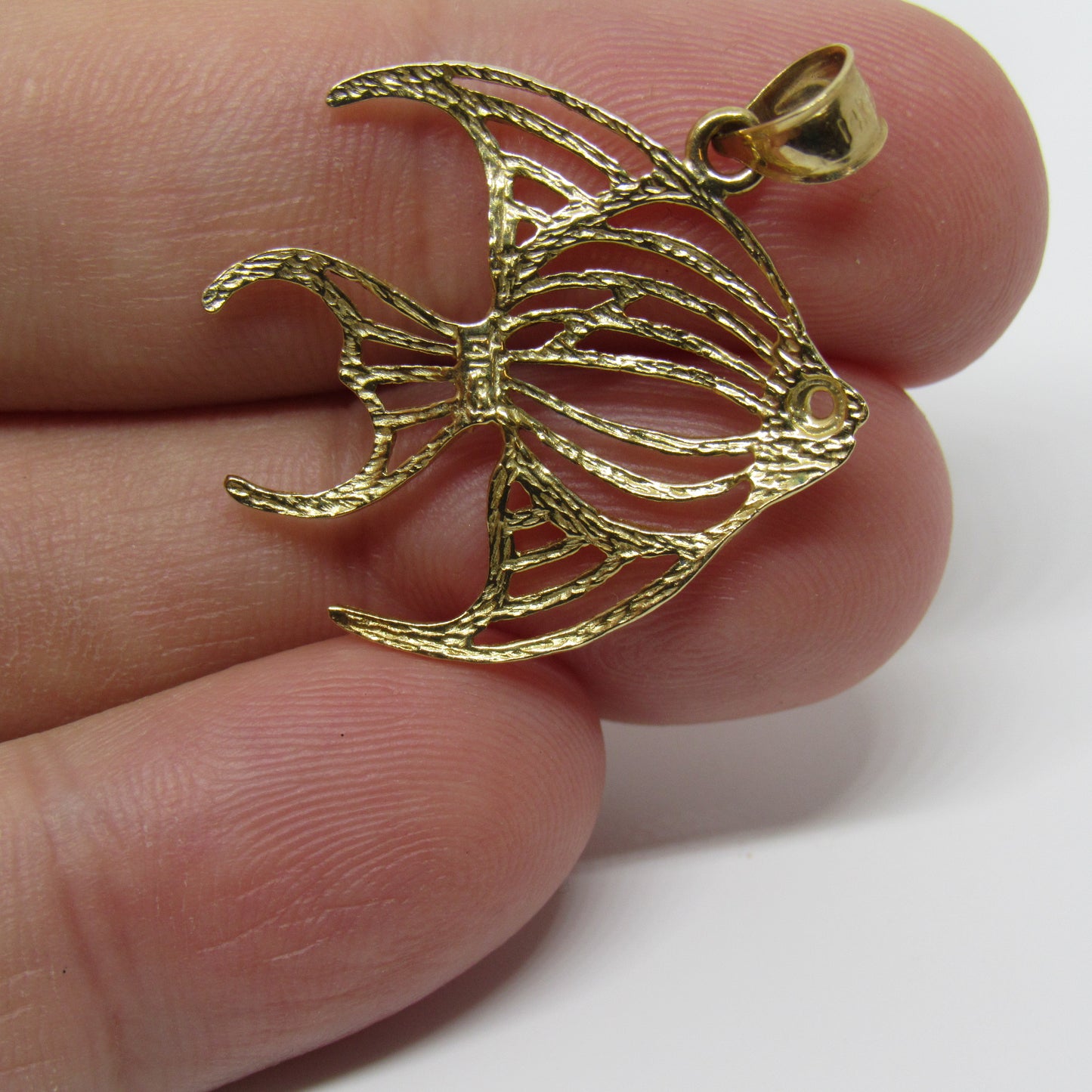 14k Yellow Gold Fish Angel Fish Pendant