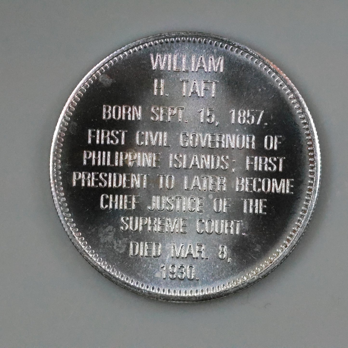 Franklin Mint Presidential Commemorative Sterling Silver Medal - William H. Taft