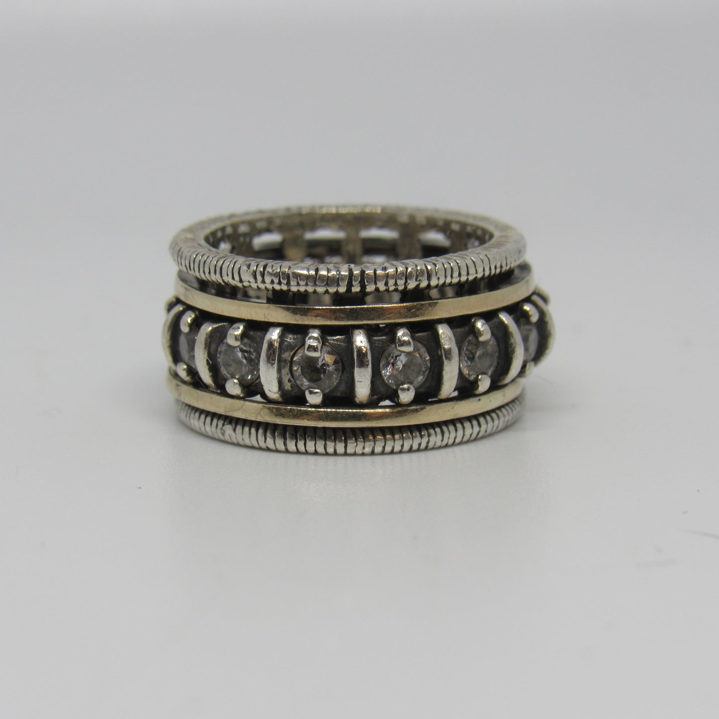 Sterling Silver 14k Yellow Gold Spinner CZ Ring Signed SN Sea-Noy - Sz ~6.75