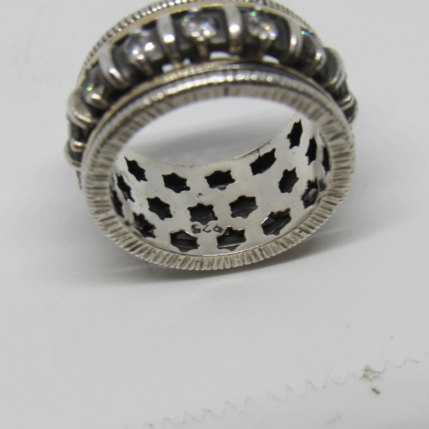 Sterling Silver 14k Yellow Gold Spinner CZ Ring Signed SN Sea-Noy - Sz ~6.75