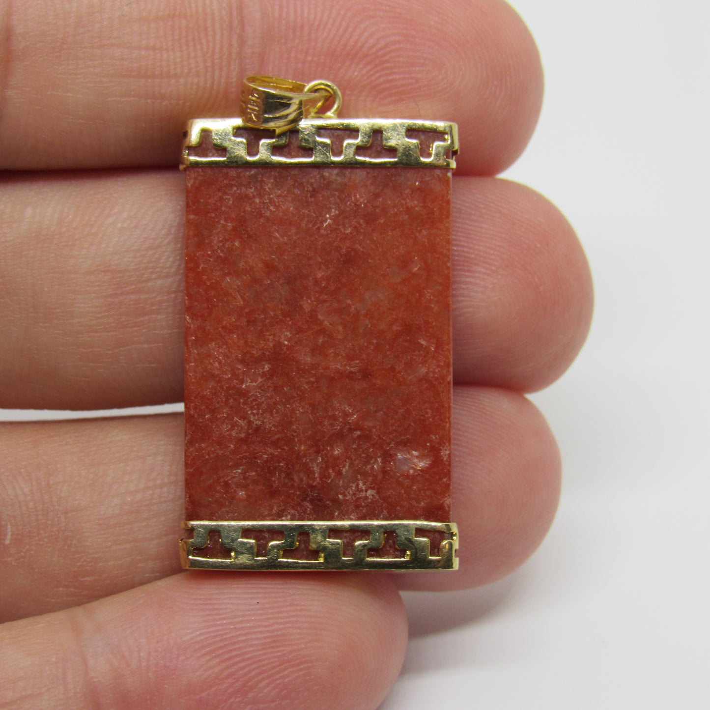 14k Yellow Gold Red Orange Jade Pendant