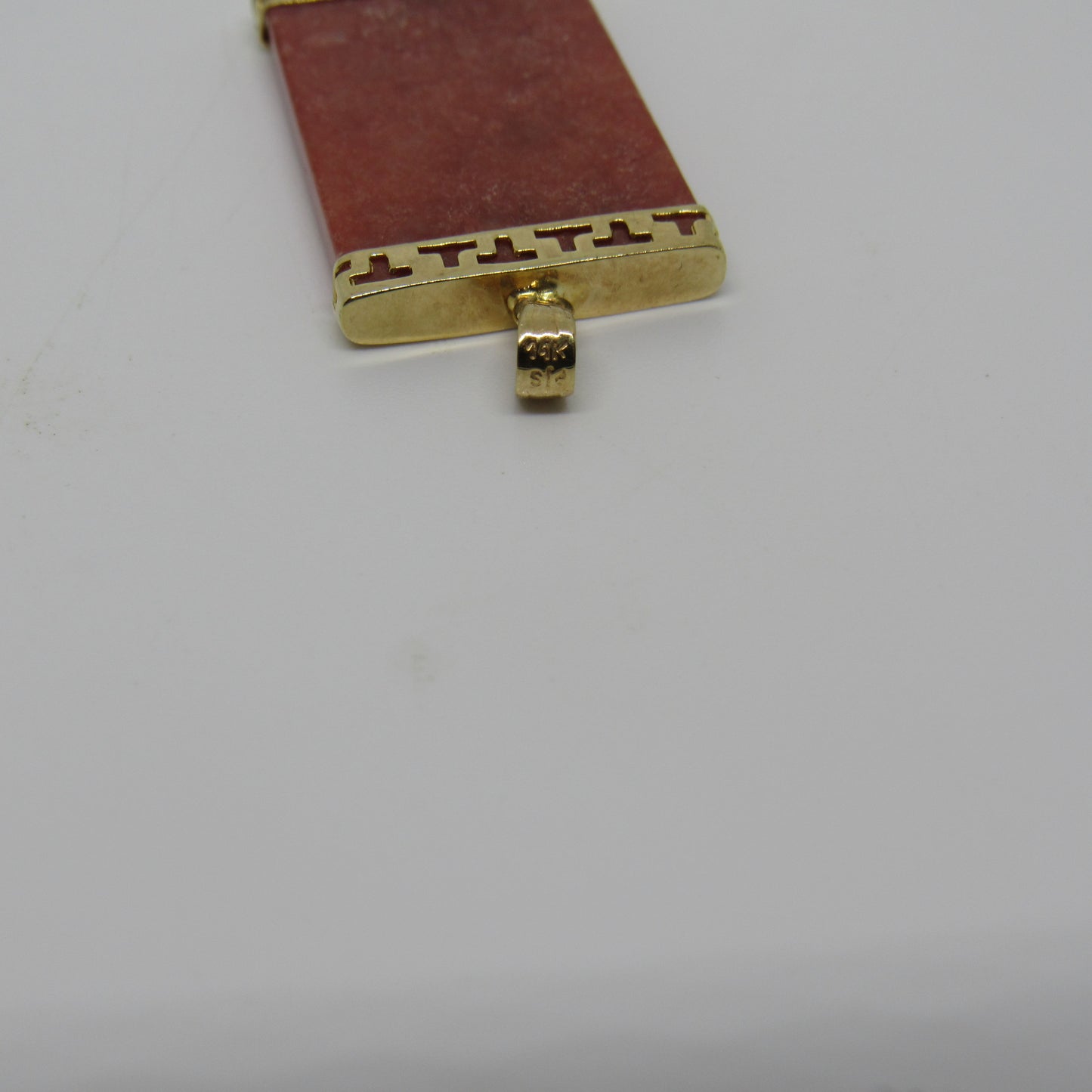 14k Yellow Gold Red Orange Jade Pendant