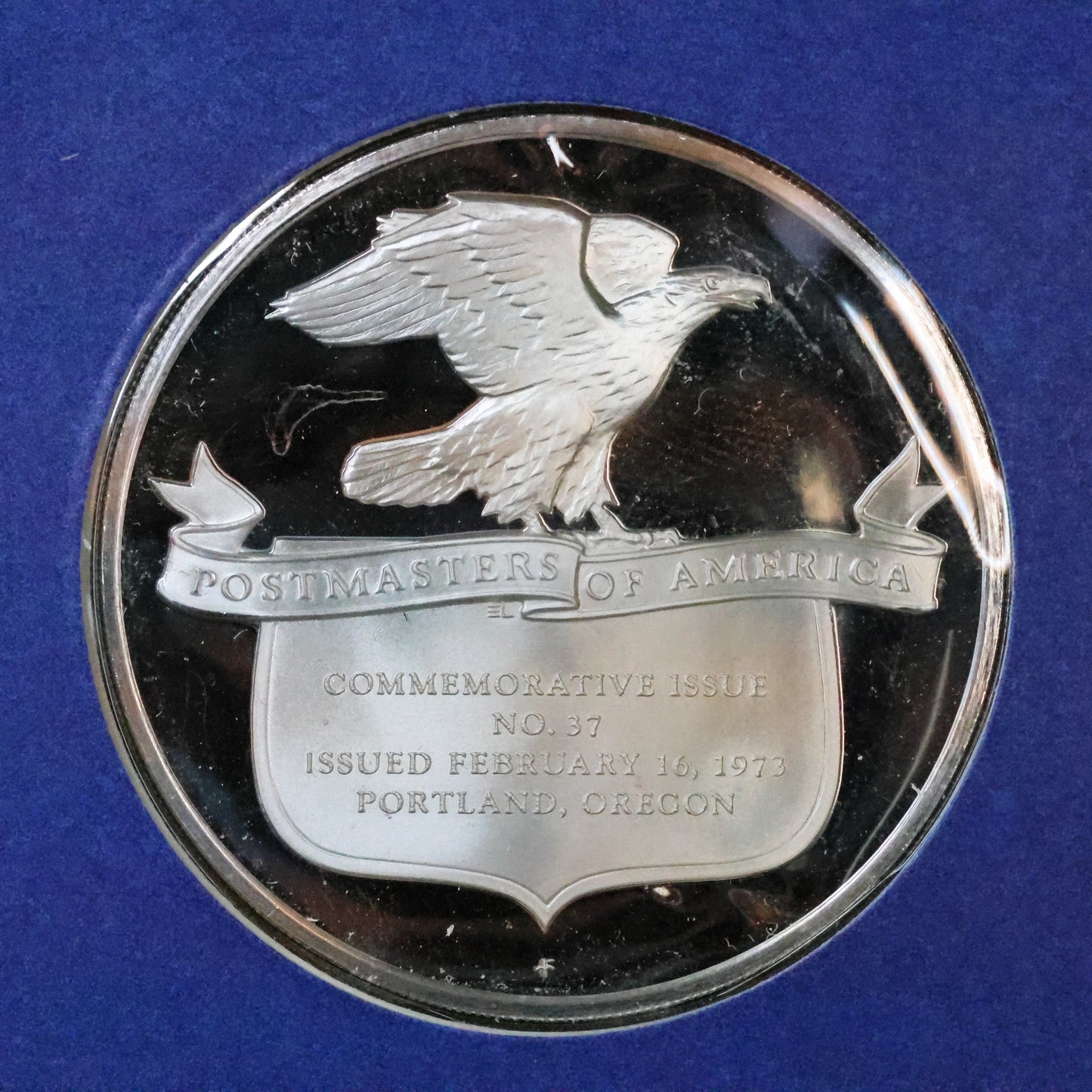 1973 Postmasters of America STERLING SILVER Art Round - No. 37 Colonial Communication