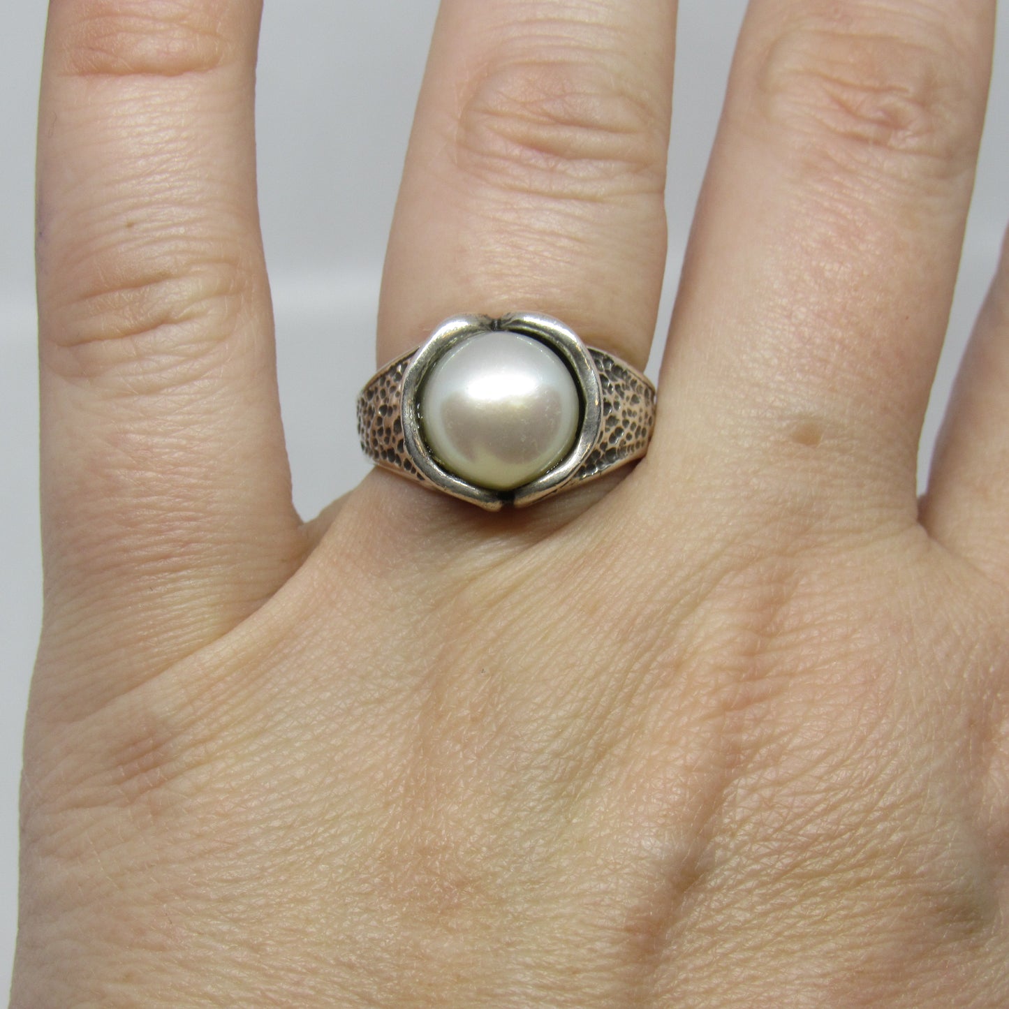 Vintage DIDAE SHABLOOL Sterling Silver Pearl Ring - Sz 7