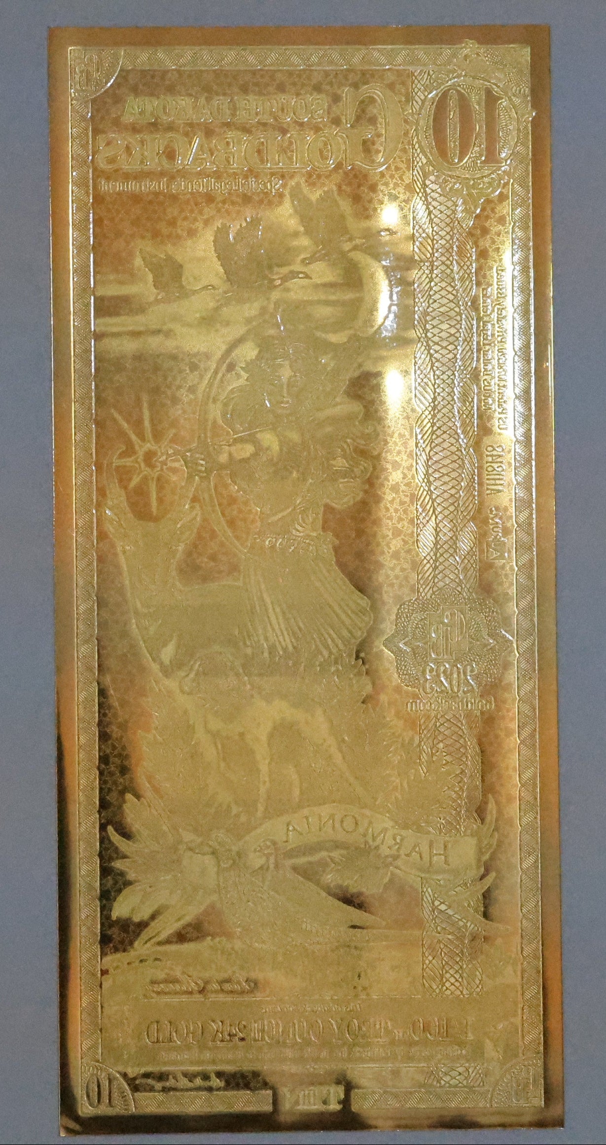 South Dakota 10 Goldback Gold Foil Note 1/100th Troy Oz 24KT Goldback